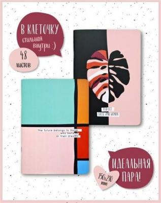 Набор общих тетрадей для школы на скрепке, формат А5+ на 48 л. в клетку, мягкая обложка, 2 шт – фото 1