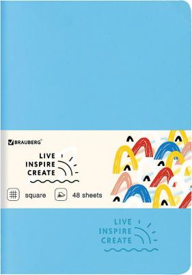 Тетрадь 48 л. в клетку обложка кожзам SoftTouch, сшивка, A5, ГОЛУБОЙ, RAINBOW, 403880