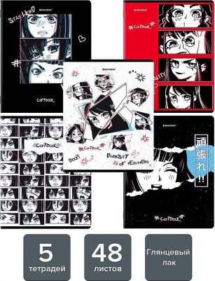 Тетради комплект 5 шт., А5, 48 л., скоба, клетка, глянцевый лак, "Аниме", 404391, 404391 – фото 2