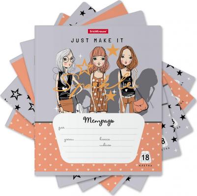 Тетрадь 18 листов в клетку Top Models, обложка мелованный картон, блок офсет, белизна 100%, микс