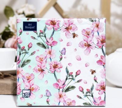 Салфетки бумажные цветущий сад 33х33 3сл 20шт – фото 2