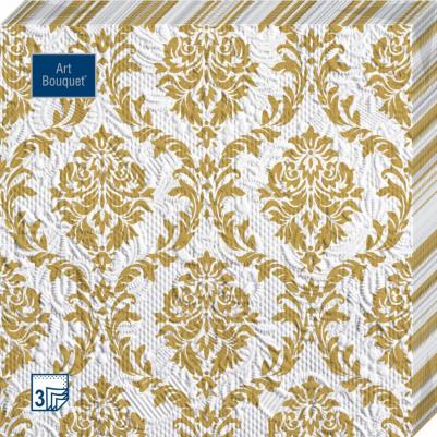 Салфетки бумажные золото с белым барокко 33х33 3сл 16шт