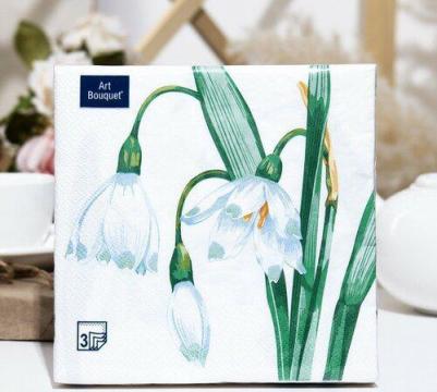 Салфетки бумажные Art Bouquet "Белый цветок", 3 слоя,33x33, 20 листов – фото 2