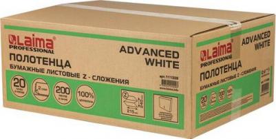 Полотенца бумажные 200 шт., LAIMA, ADVANCED WHITE, 2-слойные, белые, КОМПЛЕКТ 20 пачек, 24х21,5, Z-сложение, 111338 – фото 1