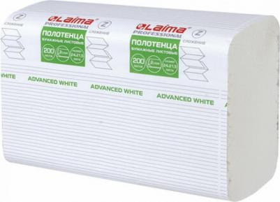 Полотенца бумажные 200 шт., LAIMA, ADVANCED WHITE, 2-слойные, белые, КОМПЛЕКТ 20 пачек, 24х21,5, Z-сложение, 111338 – фото 2