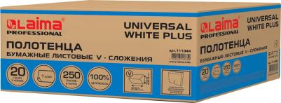 Полотенца бумажные 250 шт., LAIMA, UNIVERSAL WHITE PLUS, 1-слойные, белые, КОМПЛЕКТ 20 пачек, 23х22, V-сложение, 111344 – фото 3