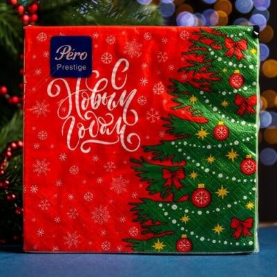 Салфетки бумажные 20 штук, 33 х 33 см, "Елочка", 3-х слойные – фото 1