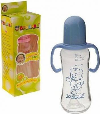 Бутылочка стеклянная 250 мл с силиконовой соской детская для кормления с ручками с 3-х месяцев, 1118 – фото 1