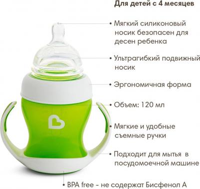 Обучающий поильник-чашка с ручками 120 мл цв. зелёный 4м+ – фото 5