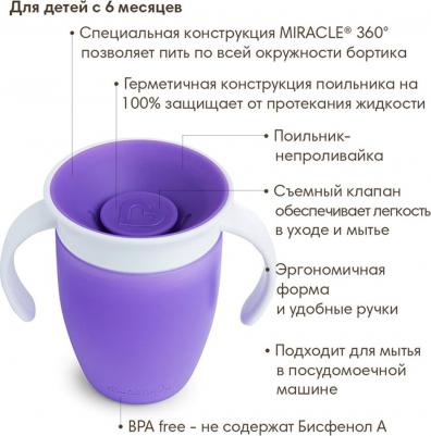 Поильник-Непроливайка Miracle С Ручками от 6 месяцев Фиолетовый 207 мл – фото 3