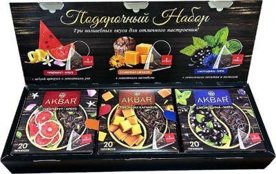 Набор чайный три вкуса : грейпфрукт и арбуз, сливочная карамель, смородина и мята, 60 пирамидок – фото 1