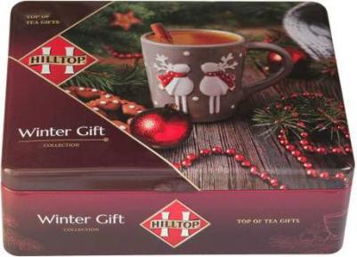 Чайный набор Шкатулка "Новогодний Пейзаж" 4 чайницы и заварная ложка-ситечко – фото 1