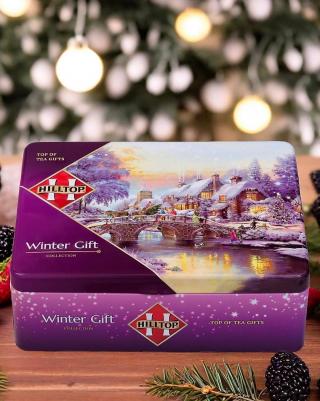 Чайный набор Шкатулка "Новогодний Пейзаж" 4 чайницы и заварная ложка-ситечко – фото 4