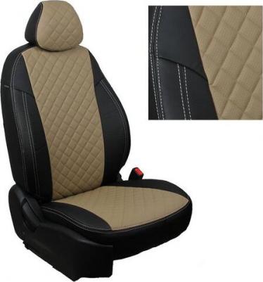 Чехлы на Фольксваген Поло 5 седан спинка раздельная для сиденья авто, Пилот, Экокожа ромб, Черный с темно-бежевой вставкой – фото 1