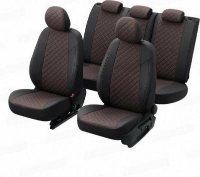 Чехлы на Ниссан Альмера 3, Г15 раздельная спинка для сиденья авто, Пилот, Экокожа ромб, Черный с шоколадной вставкой – фото 2