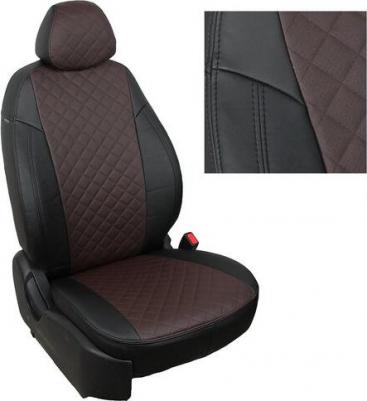 Чехлы на Ниссан Альмера 3, Г15 раздельная спинка для сиденья авто, Пилот, Экокожа ромб, Черный с шоколадной вставкой – фото 3