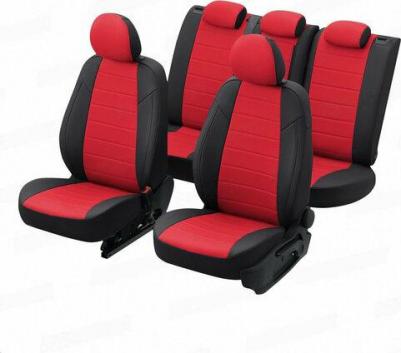 Чехлы на Ниссан Х-Трейл Т32 для сиденья авто, Пилот, Экокожа, Черный с красной вставкой – фото 1