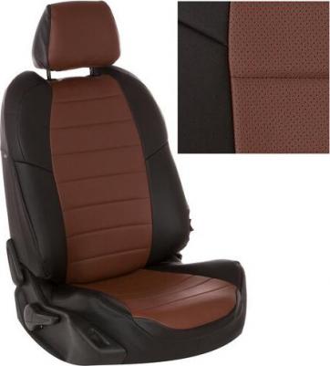 Чехлы на Ниссан Х-Трейл Т32 для сиденья авто, Пилот, Экокожа, Черный с темно-коричневой вставкой – фото 1