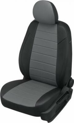 Чехлы на Опель Корса Д хэтчбек раздельная спинка для сиденья авто, Пилот, Экокожа, Черный с серой вставкой – фото 1