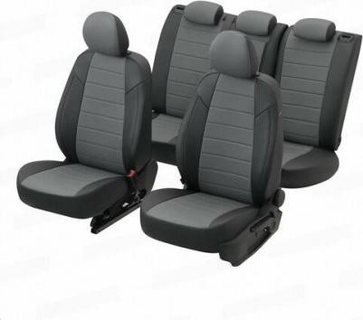 Чехлы на Опель Корса Д хэтчбек раздельная спинка для сиденья авто, Пилот, Экокожа, Черный с серой вставкой – фото 2
