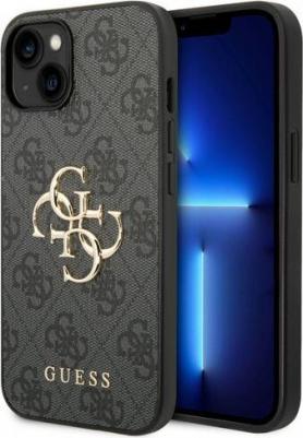 Чехол guess pu 4g big metal logo hard для iphone 14, серый