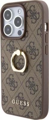Чехол Guess PU 4G + Ring Hard для iPhone 15 Pro коричневый – фото 1