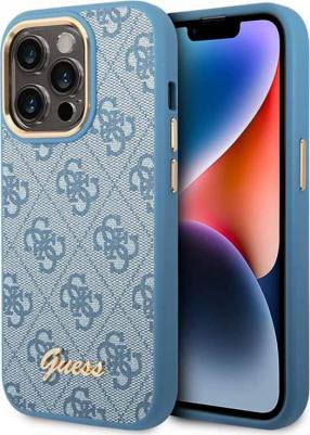 Чехол Guess PU 4G Script metal logo Hard для iPhone 14 Pro Max, Синий