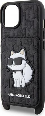 Чехол Lagerfeld Crossbody cardslot PU Saffiano Monogram NFT Choupette Hard для iPhone 14, черный