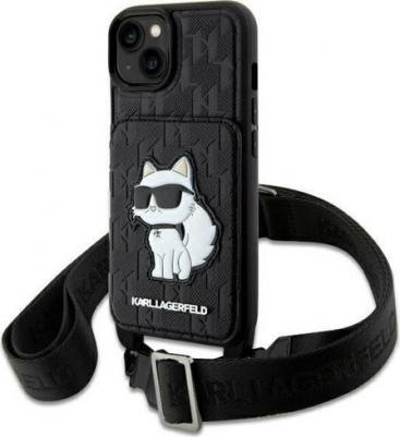 Чехол Lagerfeld Crossbody cardslot PU Saffiano Monogram NFT Choupette Hard для iPhone 14, черный – фото 1