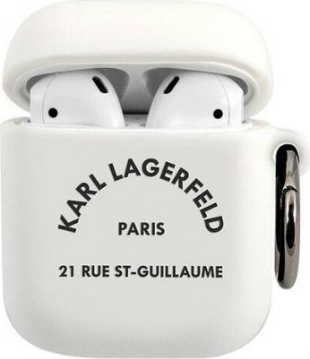Чехол с карабином Karl Lagerfeld Silicone RSG logo with ring для AirPods 1&2, цвет Белый