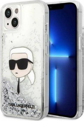 Karl Lagerfed Чехол Lagerfeld Liquid glitter NFT Karl head Hard для iPhone 14, серебристый