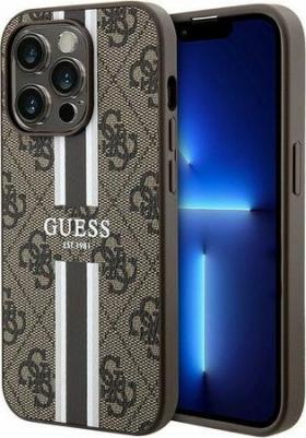 Чехол для iPhone 13 Pro Max со вставкой из экокожи и принтом 4G Stripes, коричневый – фото 1
