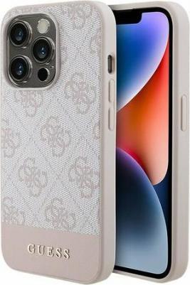 Чехол для iPhone 15 Pro Max со вставкой из экокожи и принтом 4G, розовый – фото 1