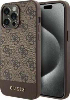 Чехол для iPhone 15 Pro со вставкой из экокожи и принтом 4G, коричневый – фото 1