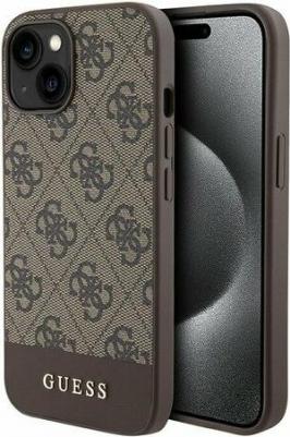 Чехол для iPhone 15 со вставкой из экокожи и принтом 4G, коричневый – фото 1