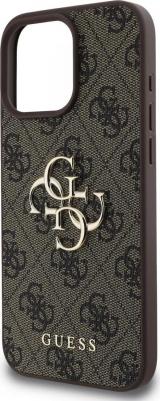 Чехол для iPhone 16 Pro из экокожи с металлическим логотипом 4G, коричневый