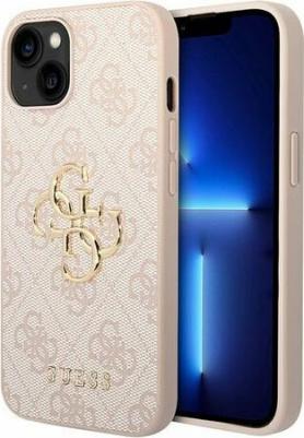 для iPhone 15 чехол PU 4G Big metal logo Hard Pink – фото 1
