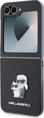 Чехол для Galaxy Z Flip6 из экокожи с металлическим логотипом, черный