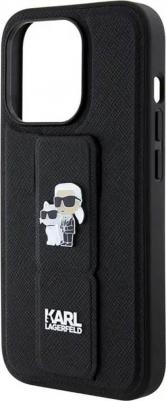 Чехол для iPhone 15 Pro Saffiano Leather Grip Case Choupette Logo чёрный