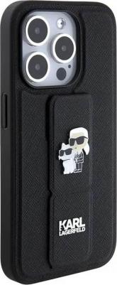 Чехол для iPhone 15 Pro Saffiano Leather Grip Case Choupette Logo чёрный – фото 2