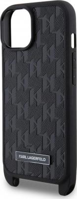 Чехол для iPhone 15 с ремешком Monogram Metal Plate logo Hard Black
