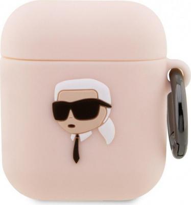 Чехол с карабином Silicone case NFT 3D Karl для AirPods 1/2, Розовый