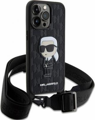 для iPhone 15 Pro чехол Crossbody PU Monogram NFT Karl Ikonik with Strap Hard Black – фото 1