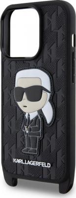 для iPhone 15 Pro чехол Crossbody PU Monogram NFT Karl Ikonik with Strap Hard Black
