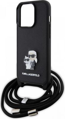 для iPhone 15 Pro чехол Crossbody PU Saffiano NFT Karl & Choupette Metal Hard Black