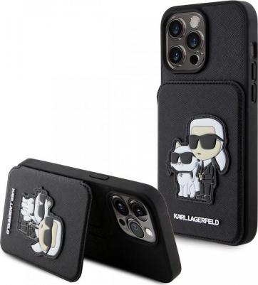 для iPhone 15 Pro Max чехол Cardslot Stand PU Saffiano NFT Karl & Choupette Hard Black – фото 1