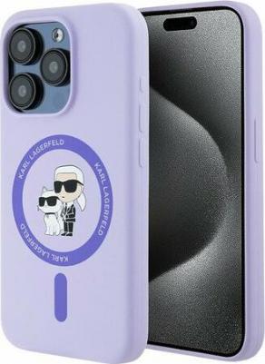 Lagerfeld для iPhone 15 Pro Max чехол Liquid Silicone NFT Karl & Choupette Body Hard Purp – фото 1