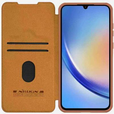 Чехол - книжка QIN Pro для Samsung Galaxy A55 5G с карманом для карт коричневый – фото 1