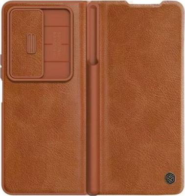 Кожаный чехол-книжка Leather Qin Pro для Samsung Galaxy Z Fold 4 коричневый – фото 1