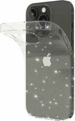 Блестящий чехол на iPhone 14 Pro / Айфон 14 Про бампер с защитой камеры, прозрачный – фото 1